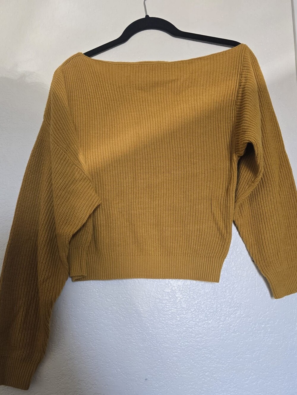 Topshop Mustard Off-the-Shoulder Ribbed Sweater